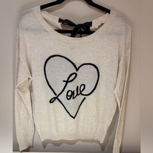 Cream Cotton Sweater with Heart and Love Design